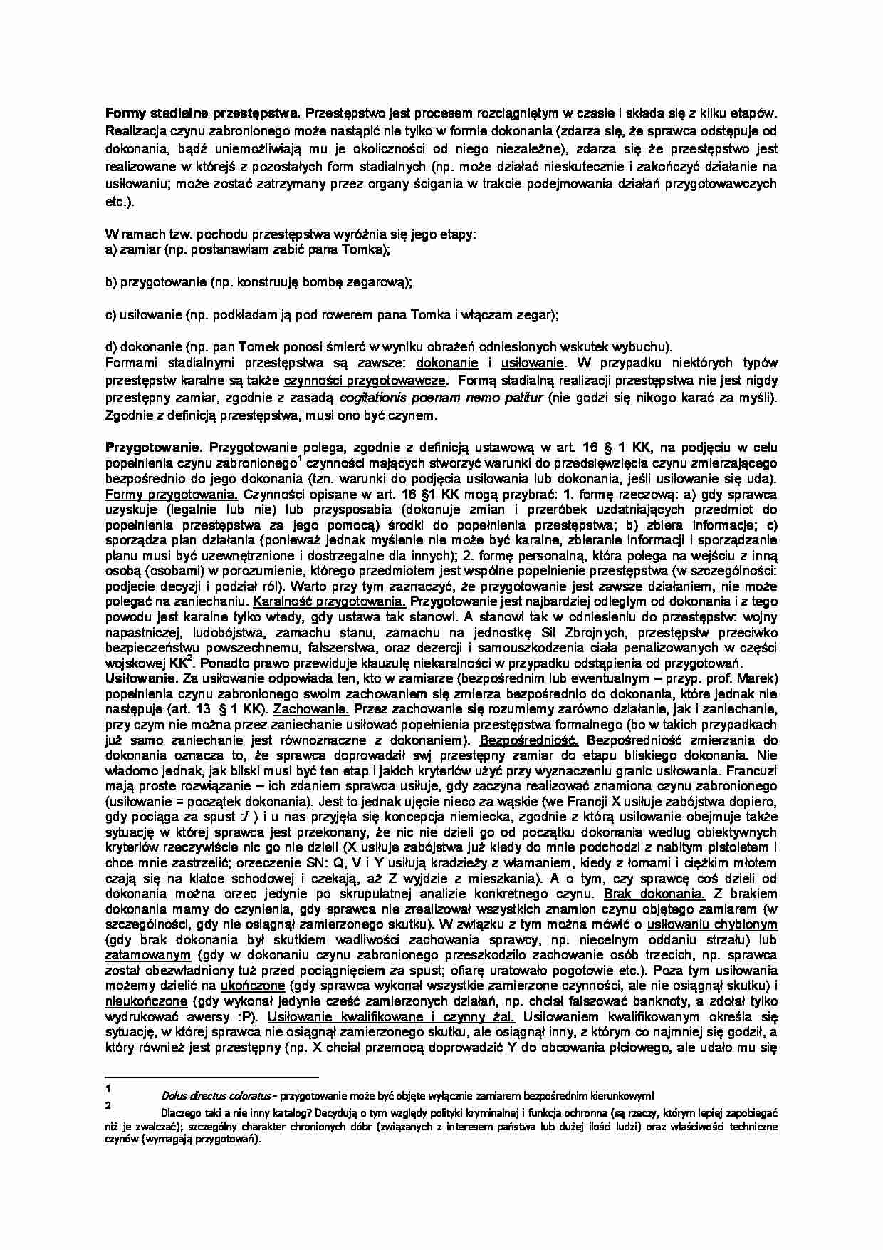 Formy stadialne przestepstwa - omówienie (II sem) - strona 1