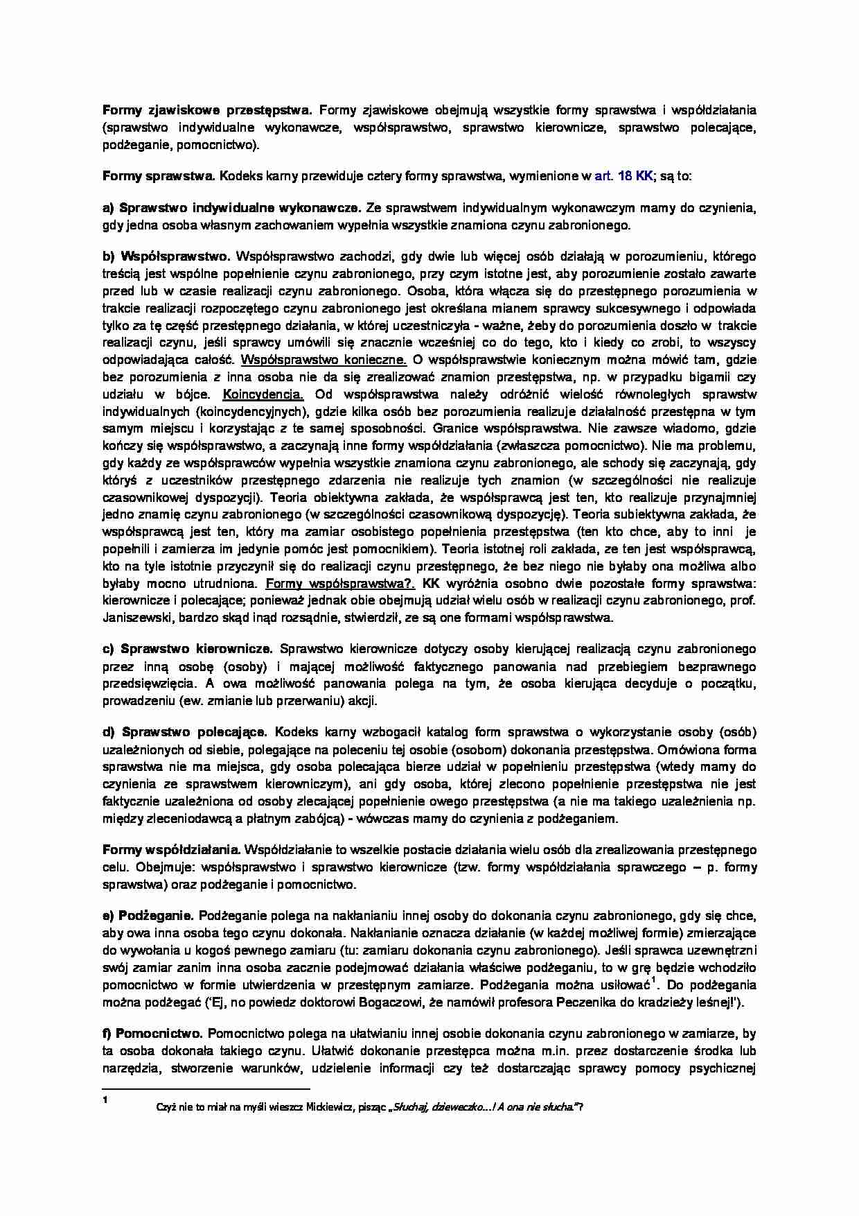 Formy zjawiskowe przestępstwa - omówienie (II sem) - strona 1