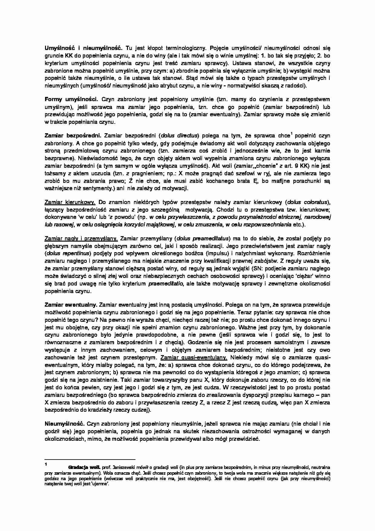 Umyślność i nieumyślność - omówienie (I sem) - strona 1