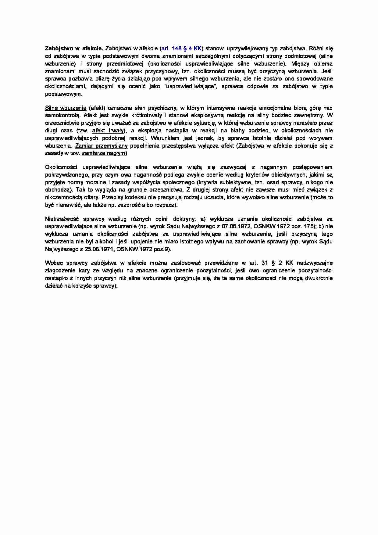 Zabójstwo w afekcie - omówienie (I sem) - strona 1