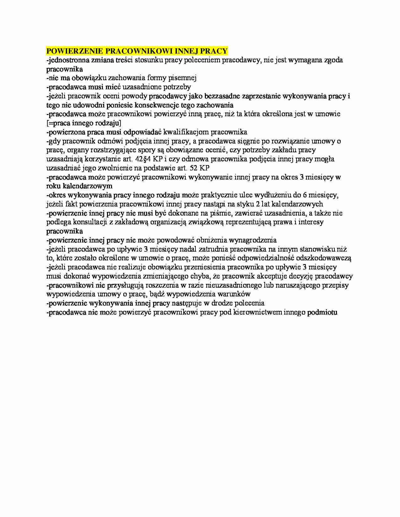 Powierzenie pracownikowi innej pracy - omówienie - Stosunek pracy - strona 1