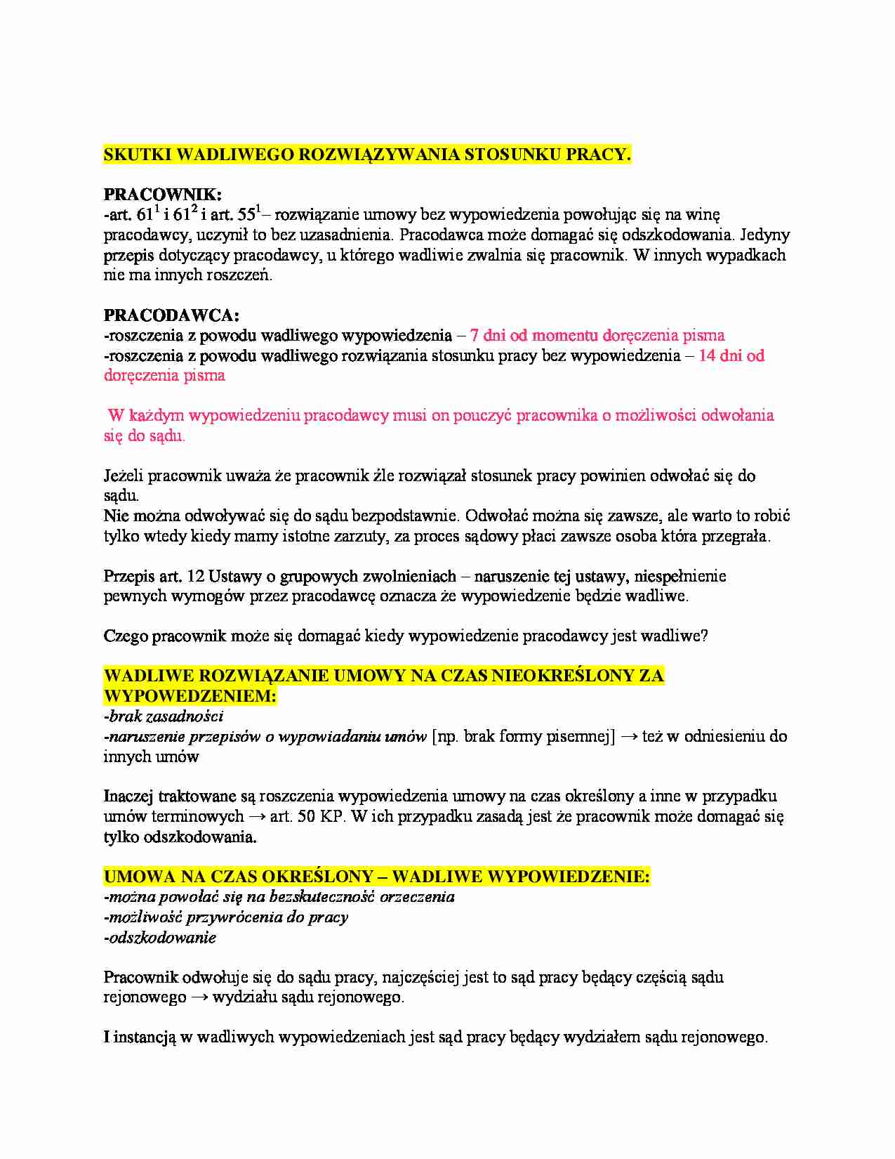 Wadliwe rozwiązanie stosunku pracy - omówienie (Isem) - strona 1