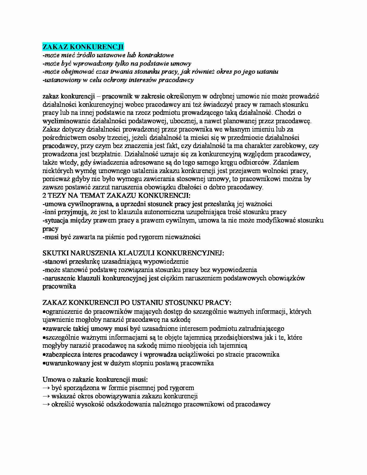 Zakaz konkurencji - omówienie - strona 1