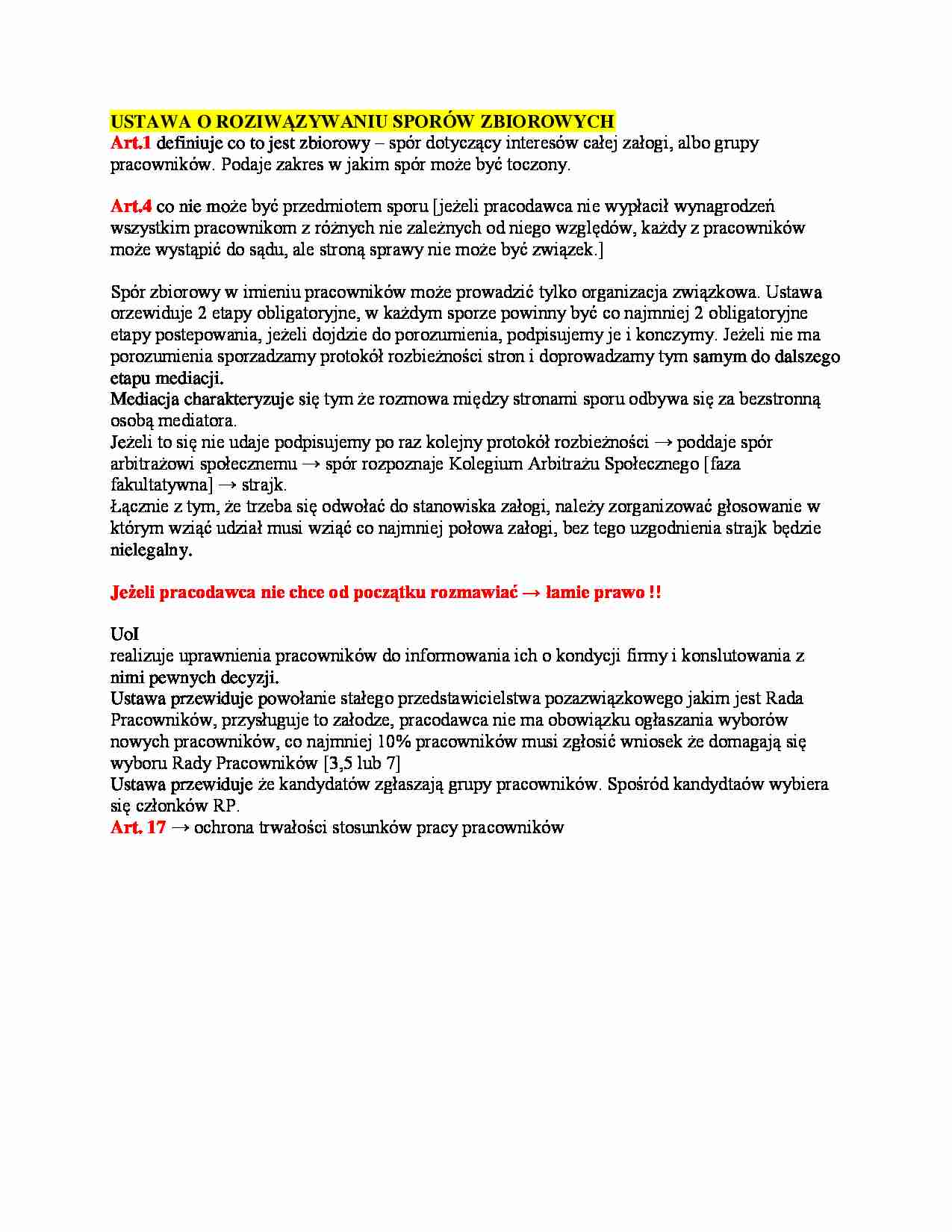 Rozwiązywanie sporów zbiorowych(IIsem) - strona 1