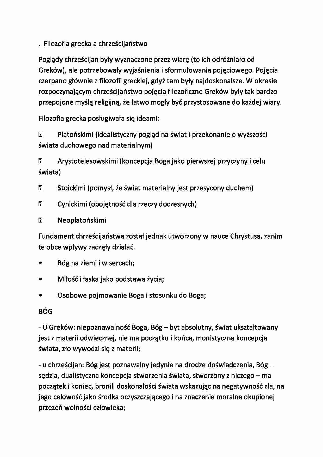 Filozofia grecka a chrześcijaństwo-opracowanie, I sem - strona 1