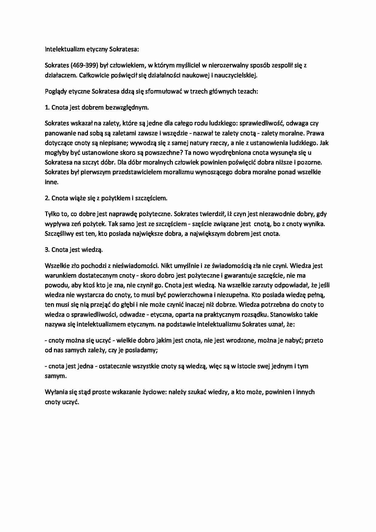  Intelektualizm etyczny Sokratesa-opracowanie, I sem - strona 1