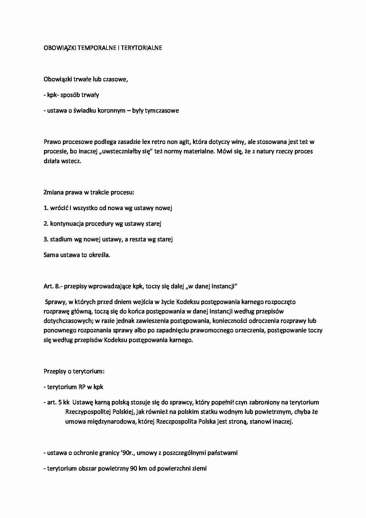 Obowiązki temporalne i terytorialne-opracowanie, V sem - strona 1