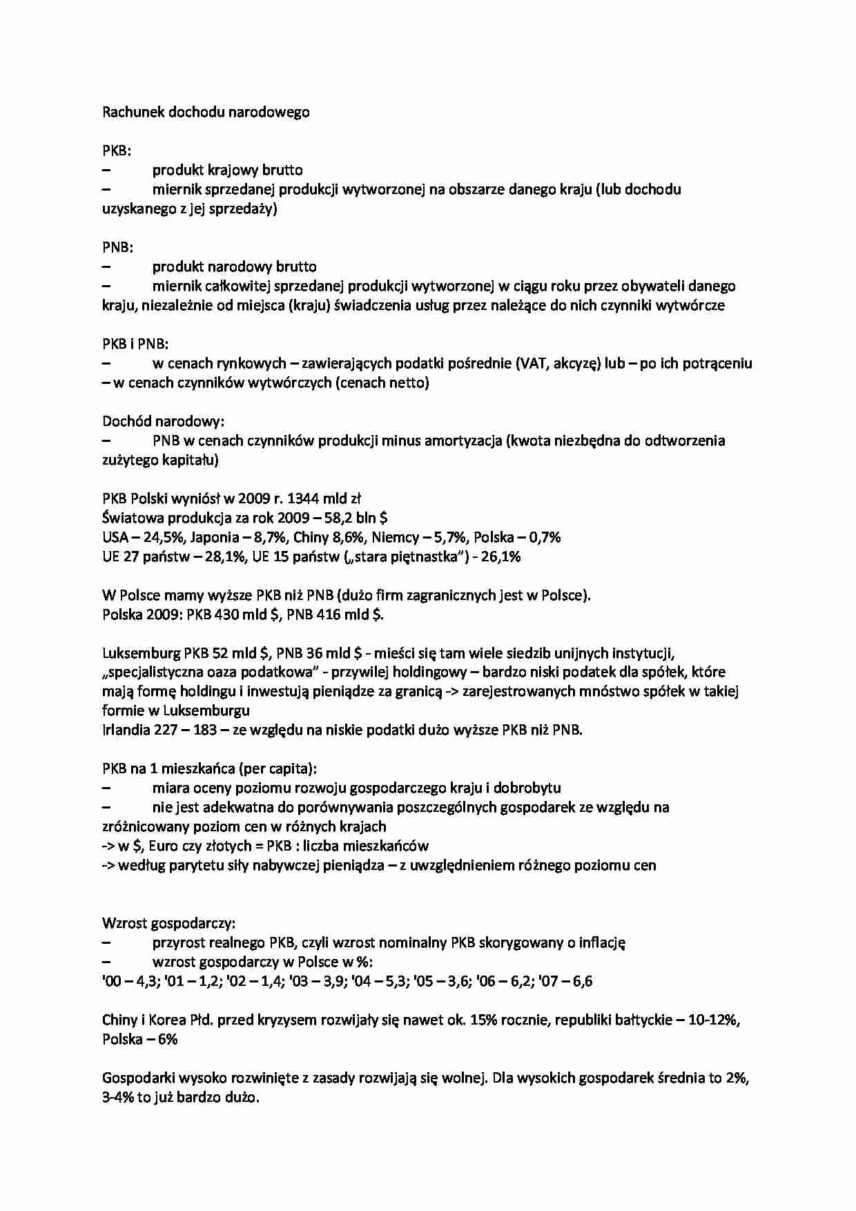 Rachunek dochodu narodowego-opracowanie, I sem - strona 1