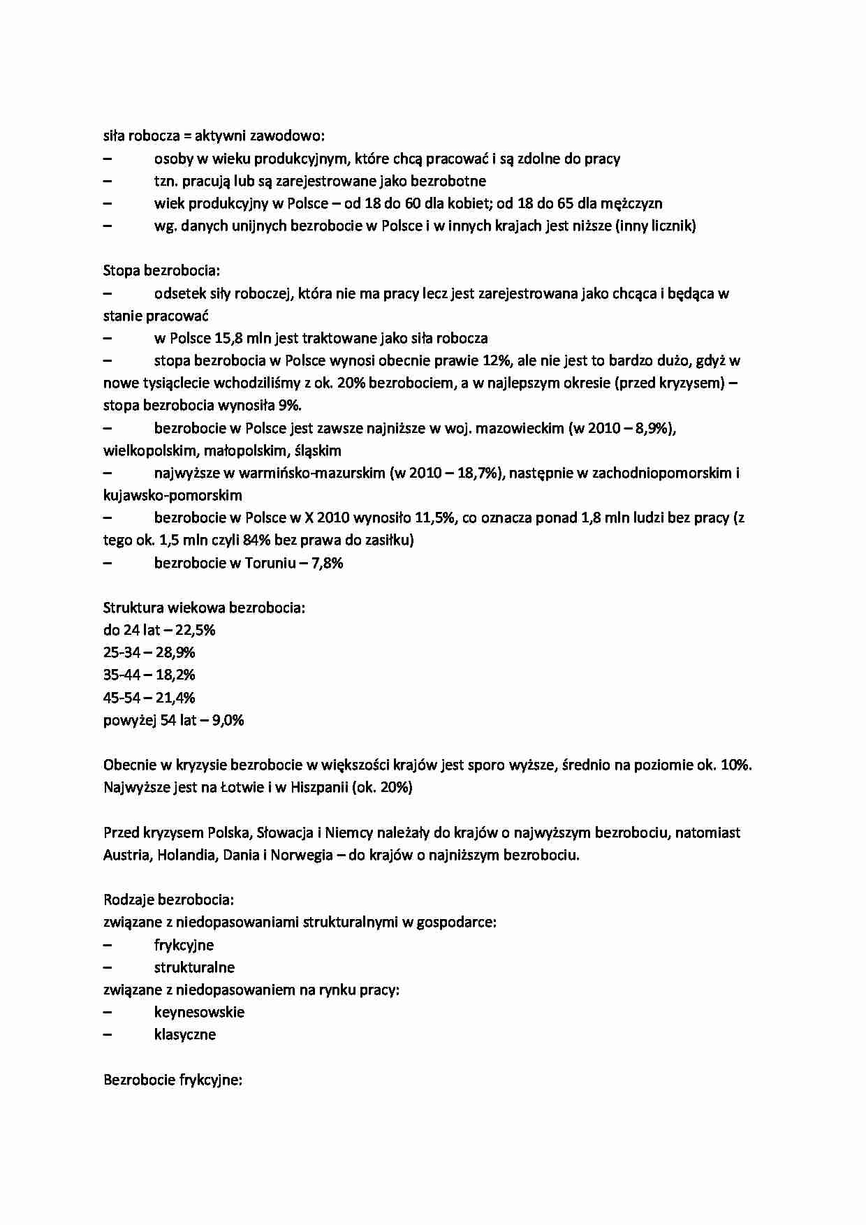 Bezrobocie-opracowanie, I sem. - strona 1