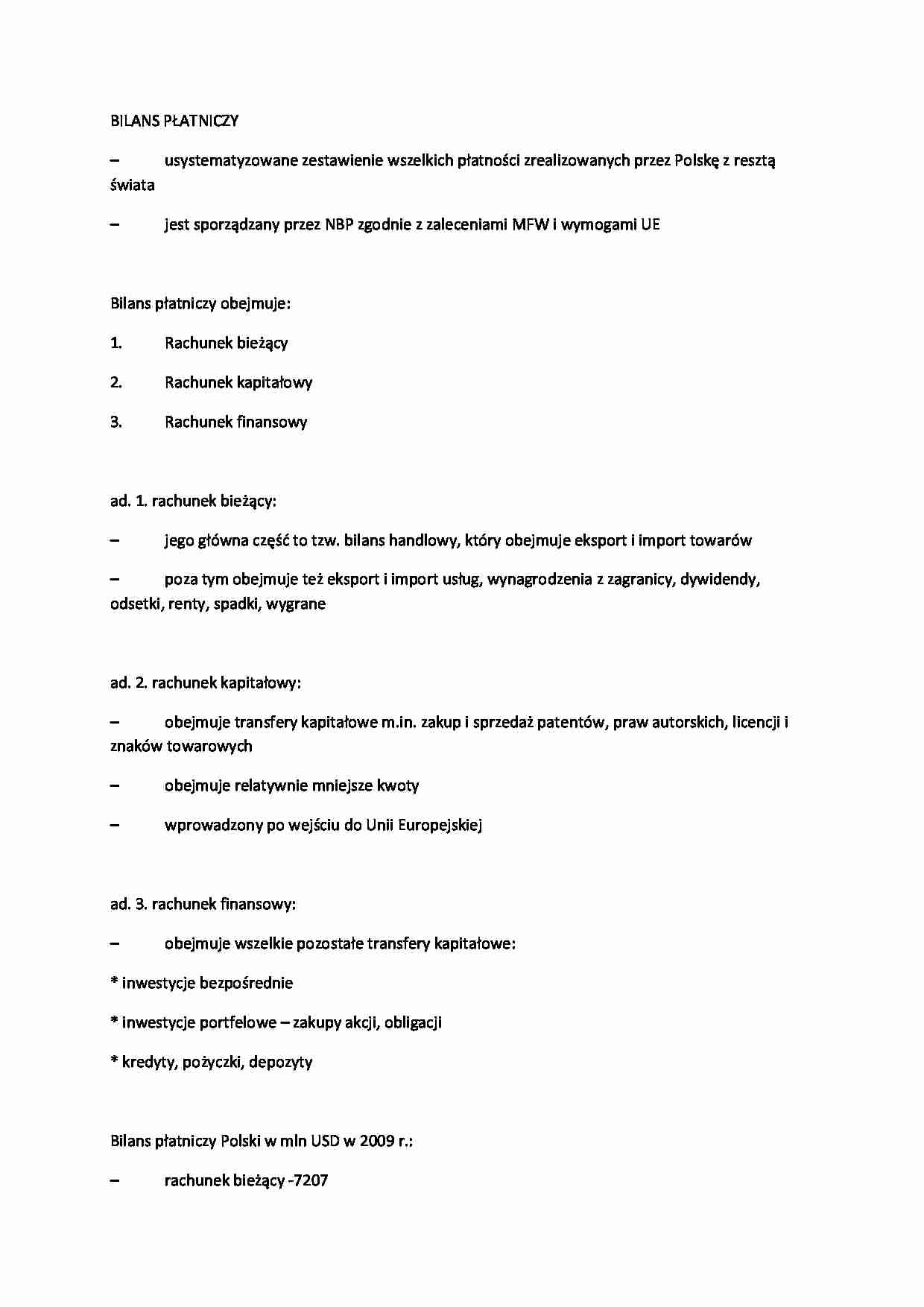 Bilans płatniczy-opracowanie, I sem - strona 1