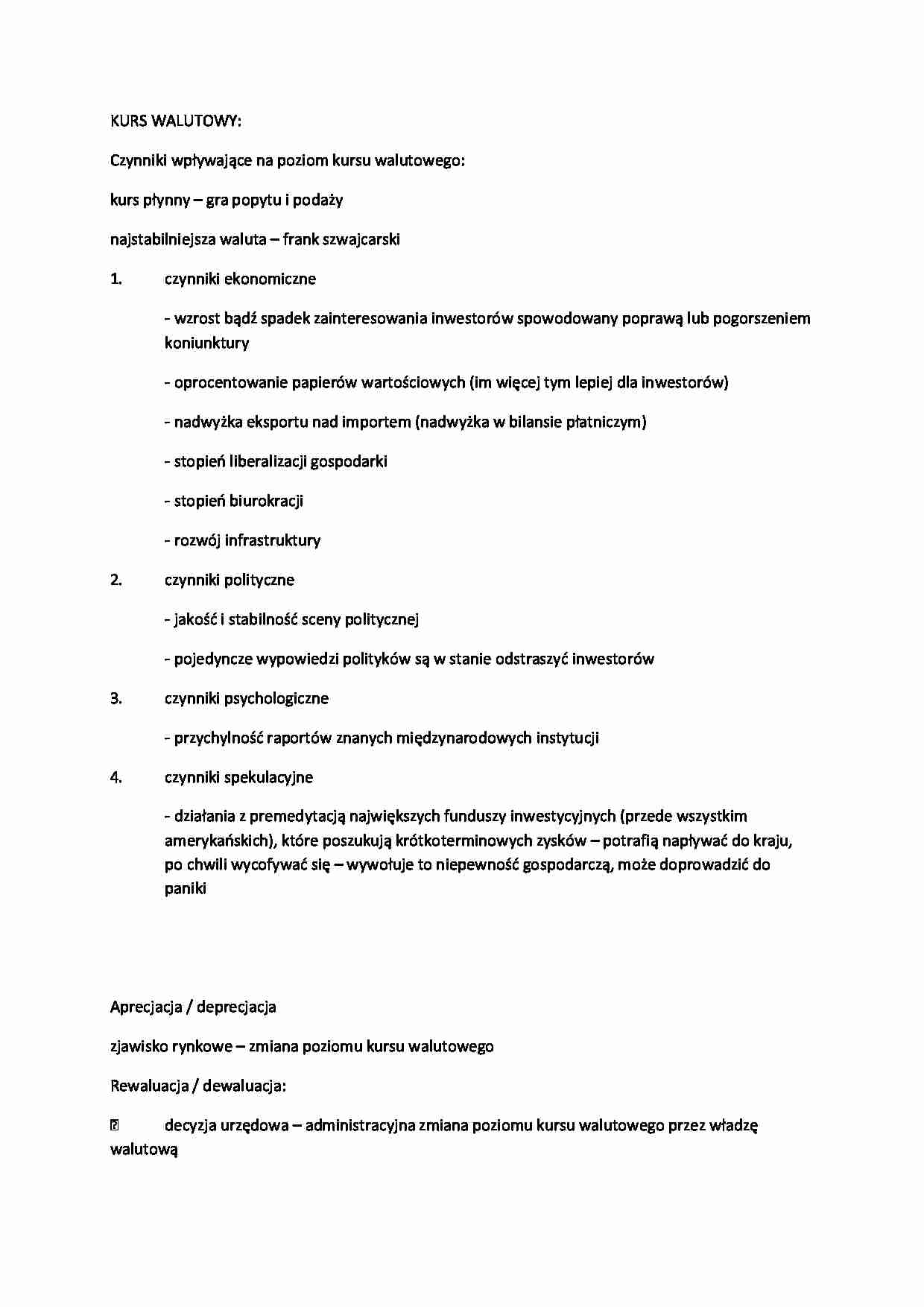 Kurs walutowy-opracowanie, I sem - strona 1