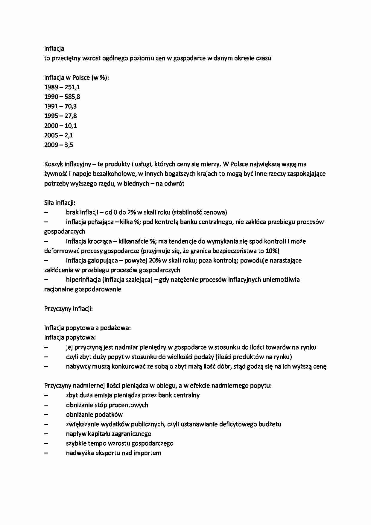 Inflacja-opracowanie, I sem - strona 1