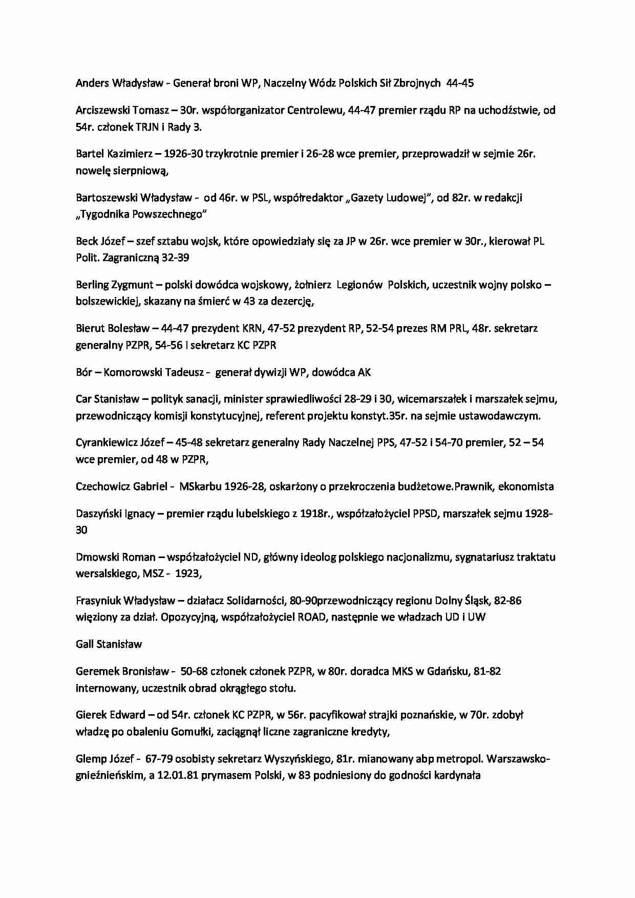 Historia Powszechna Polski XX w-nazwiska II sem. - strona 1