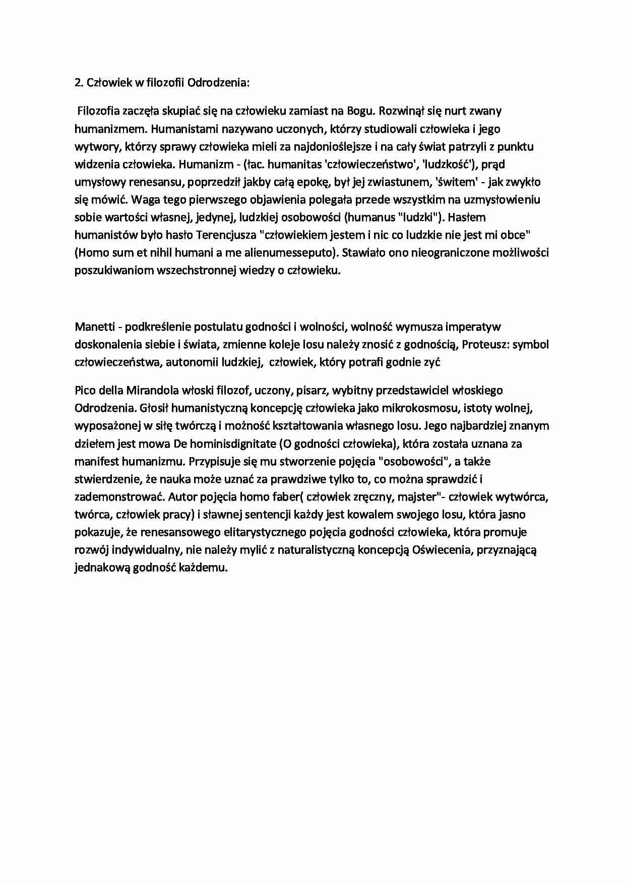 Człowiek w filozofii Odrodzenia-opracowanie, I sem - strona 1