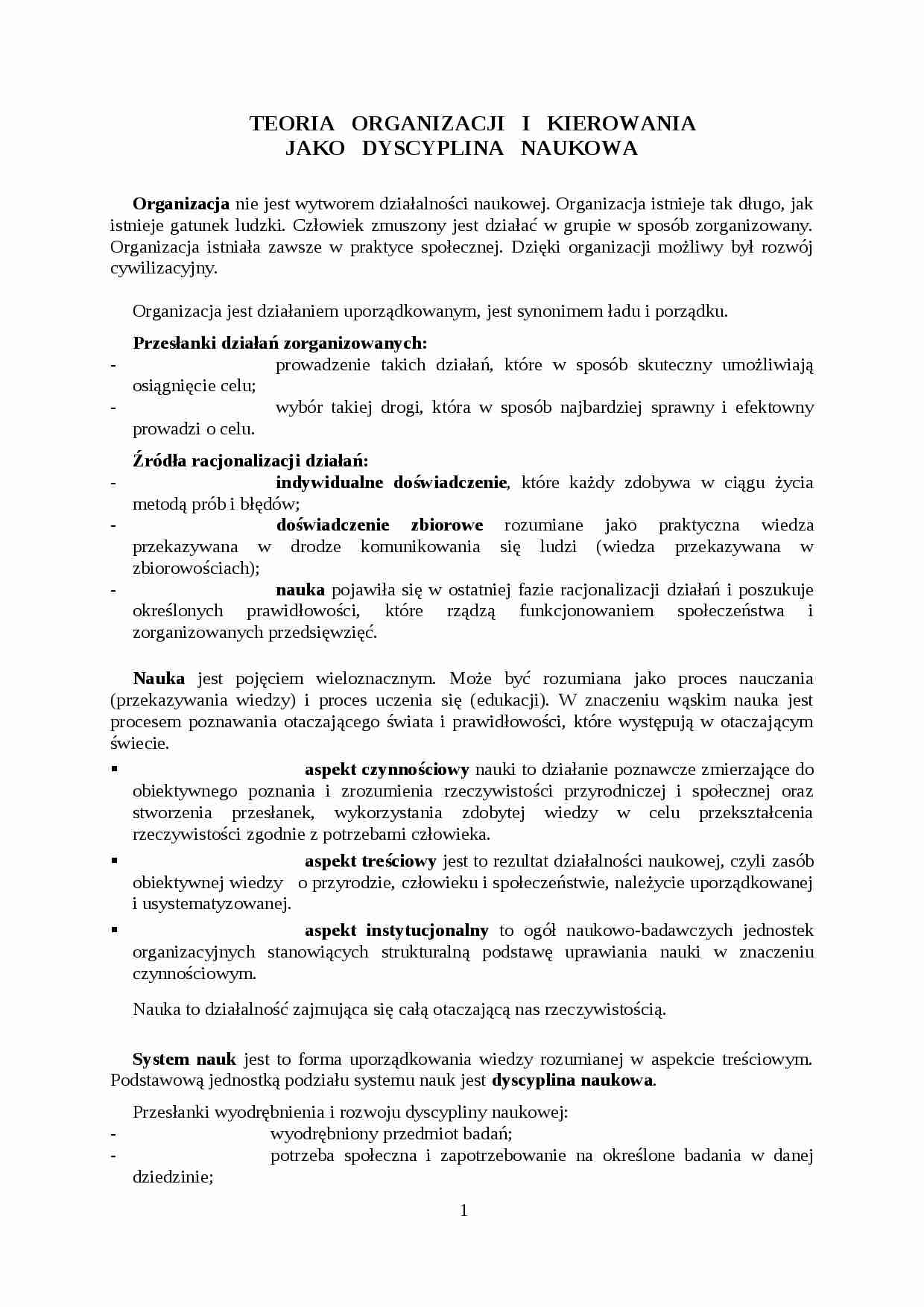 Wykład - teoria organizacji i kierowania - strona 1