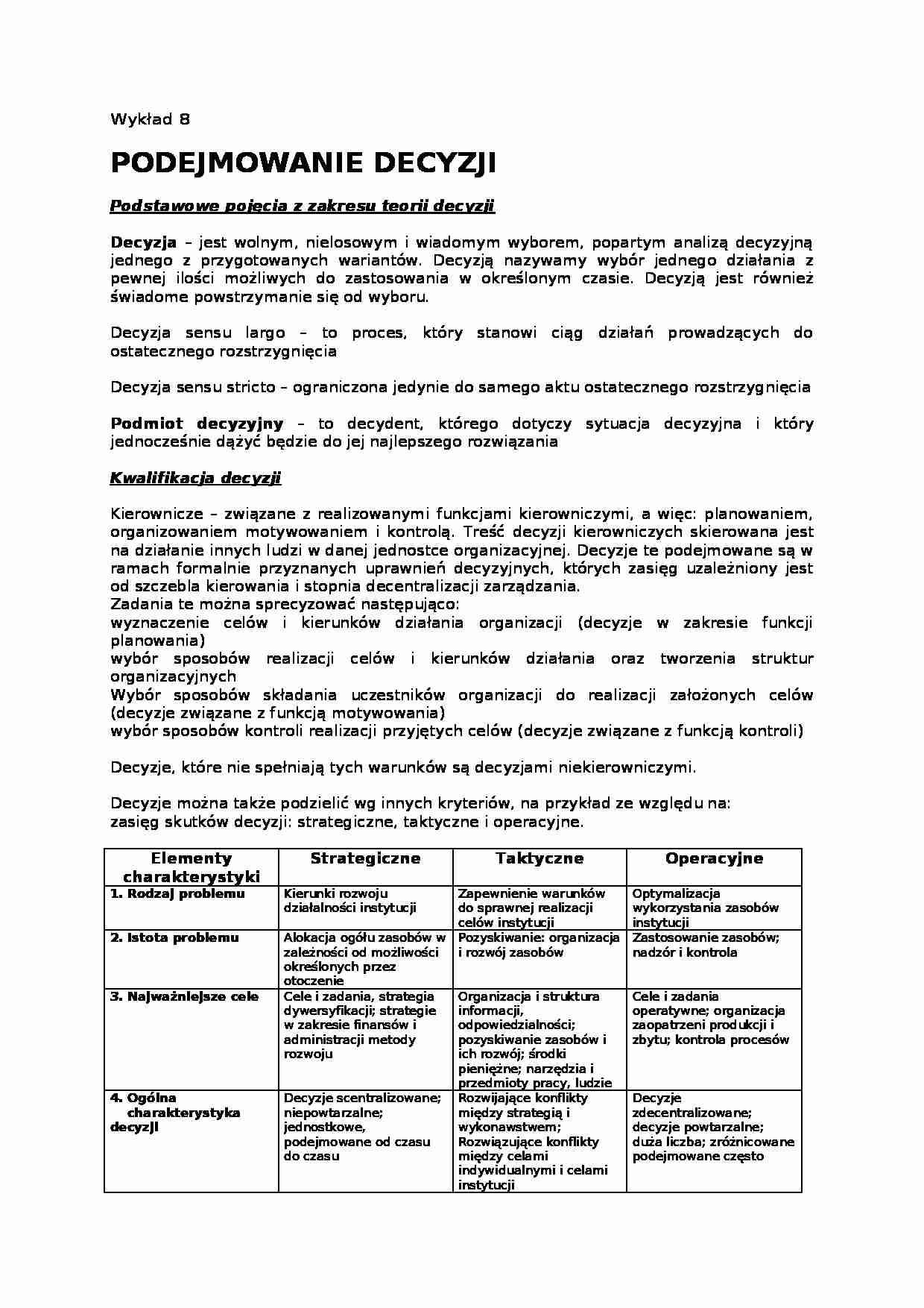 Wykład - podejmowanie decyzji - strona 1