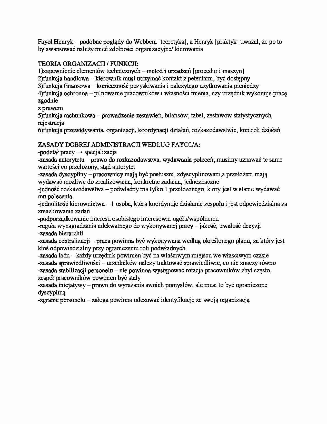 Henryk Fayol - wykład - strona 1