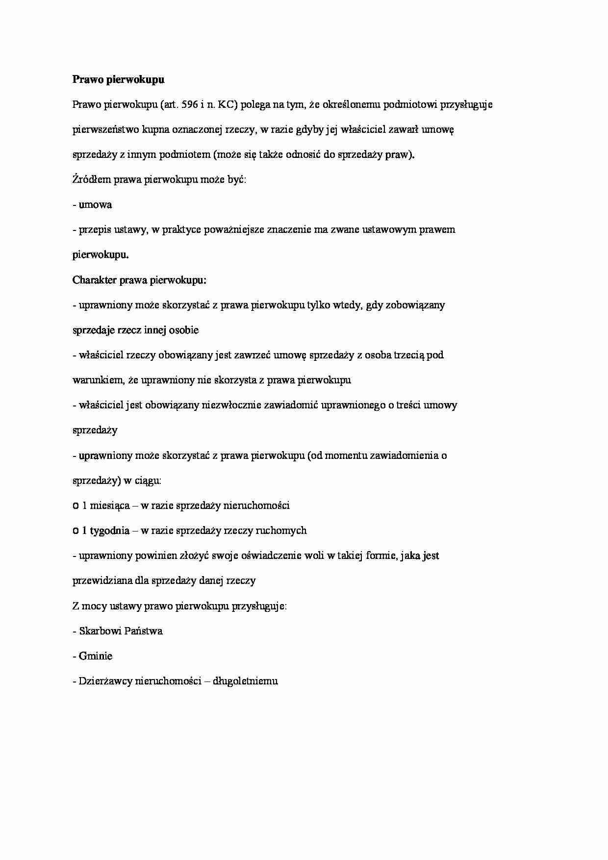 Wykład - prawo pierwokupu (II sem) - strona 1