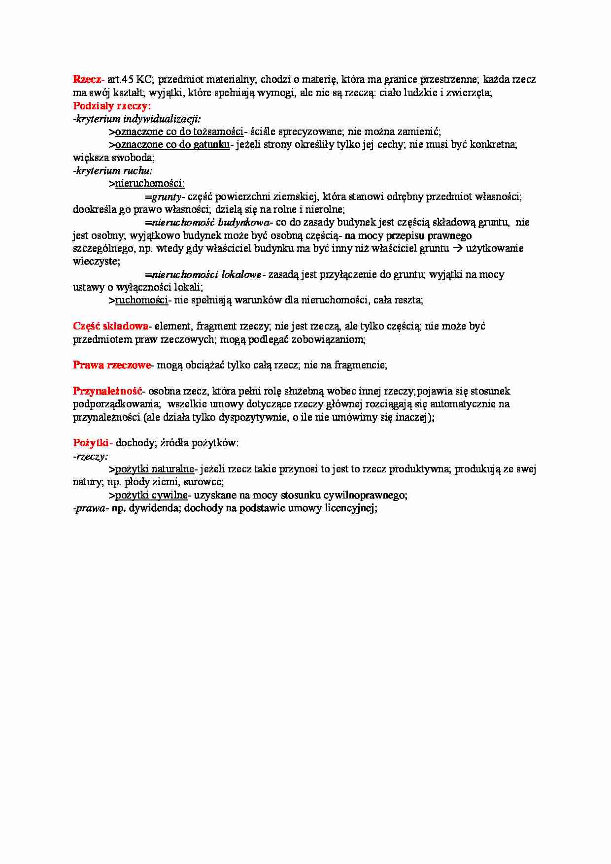 Wykład - rzecz (I sem) - strona 1