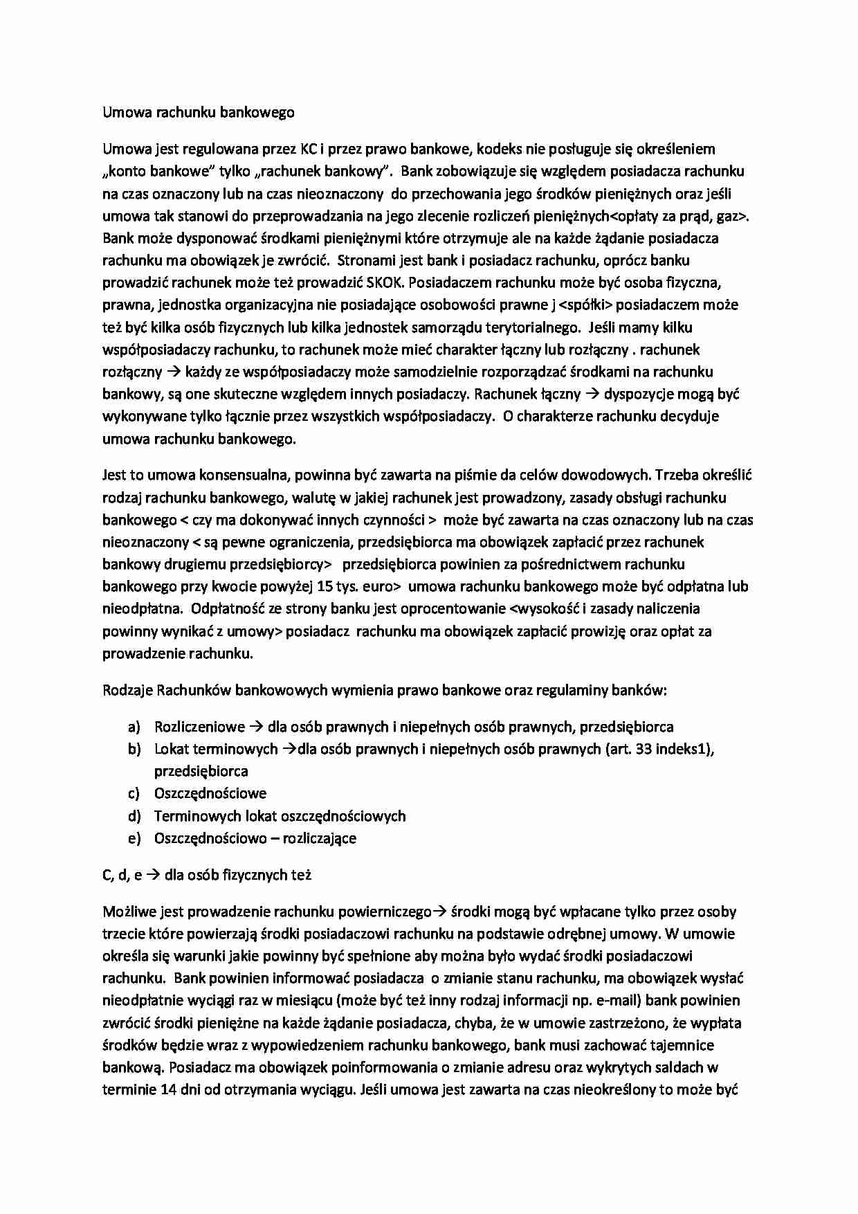 Wykład - umowa rachunku bankowego (II sem) - strona 1