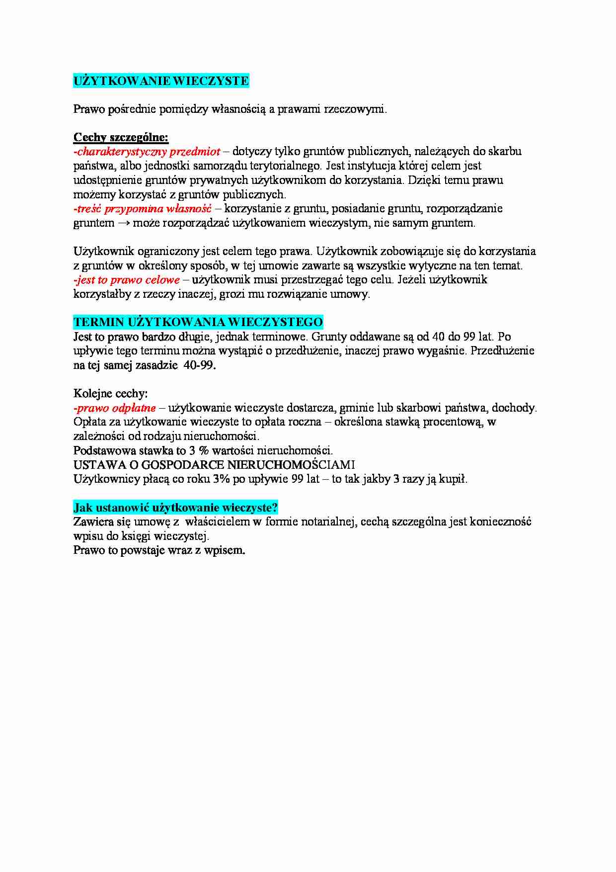 Wykład - użytkowanie wieczyste (II sem) - strona 1