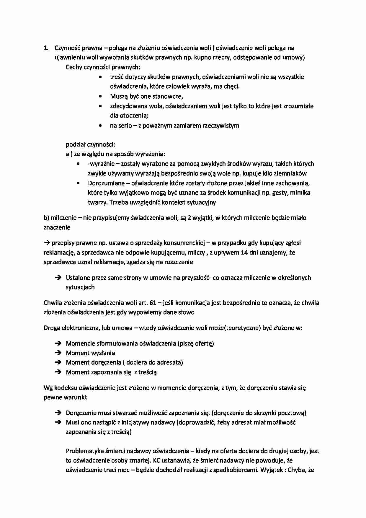 Wykład - czynność prawna (I sem) - strona 1