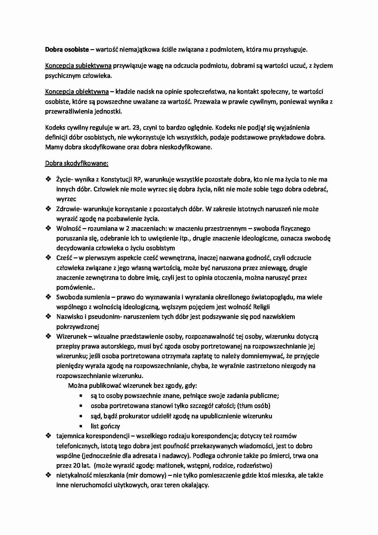 Wykład - dobra osobiste (I sem) - strona 1