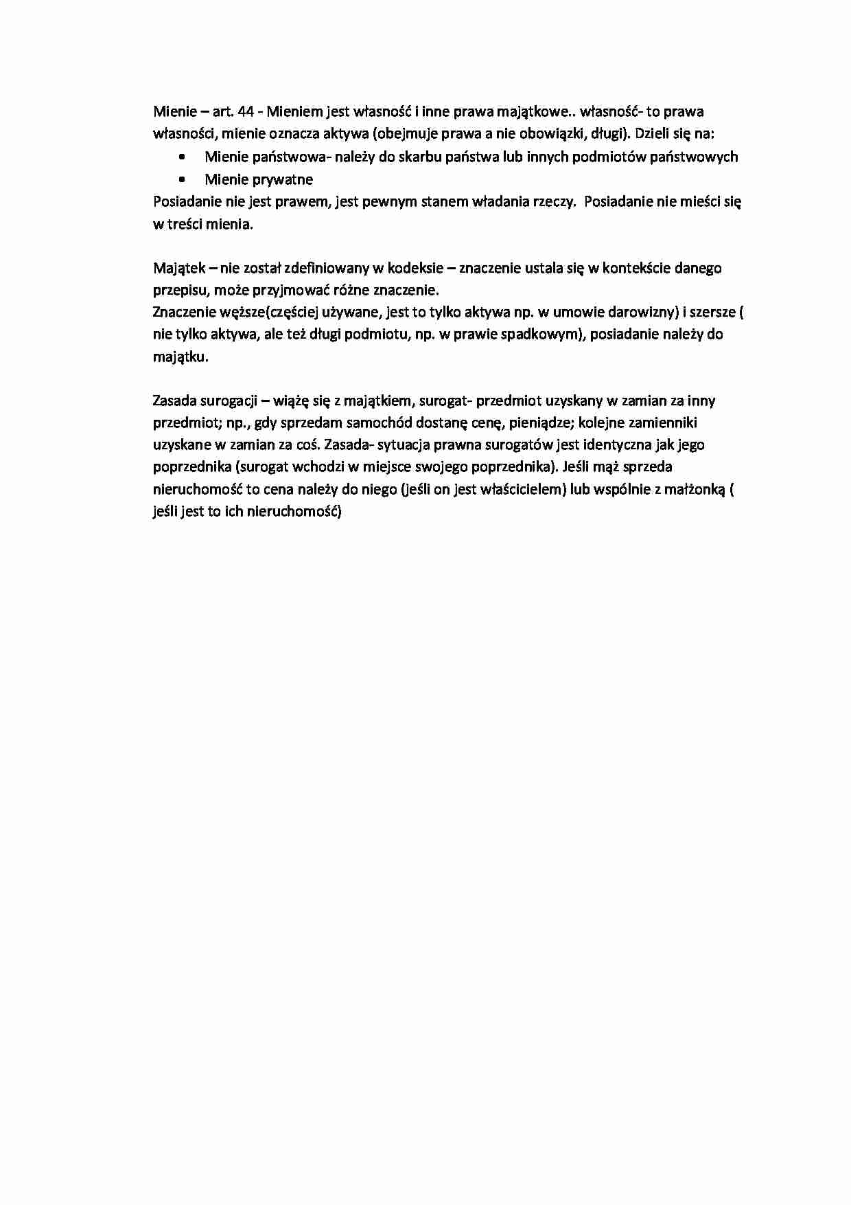 Wykład - mienie (I sem) - strona 1