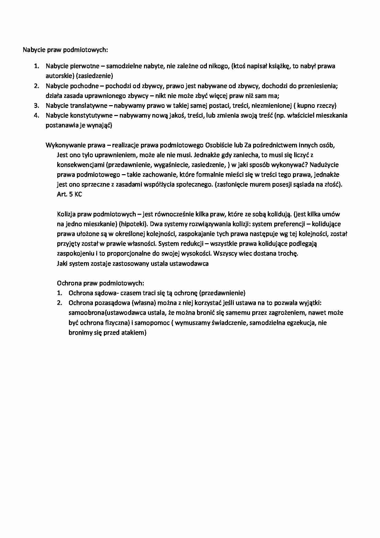 Wykład - nabycie praw podmiotowych (I sem) - strona 1