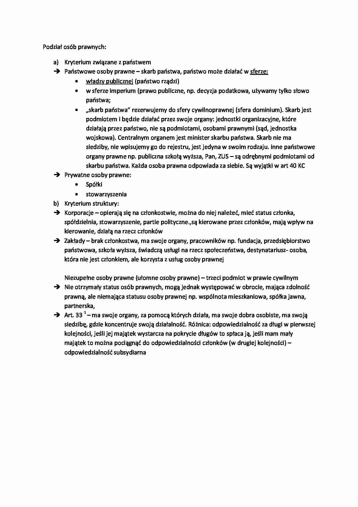 Wykład - podział osób prawnych(I sem) - strona 1