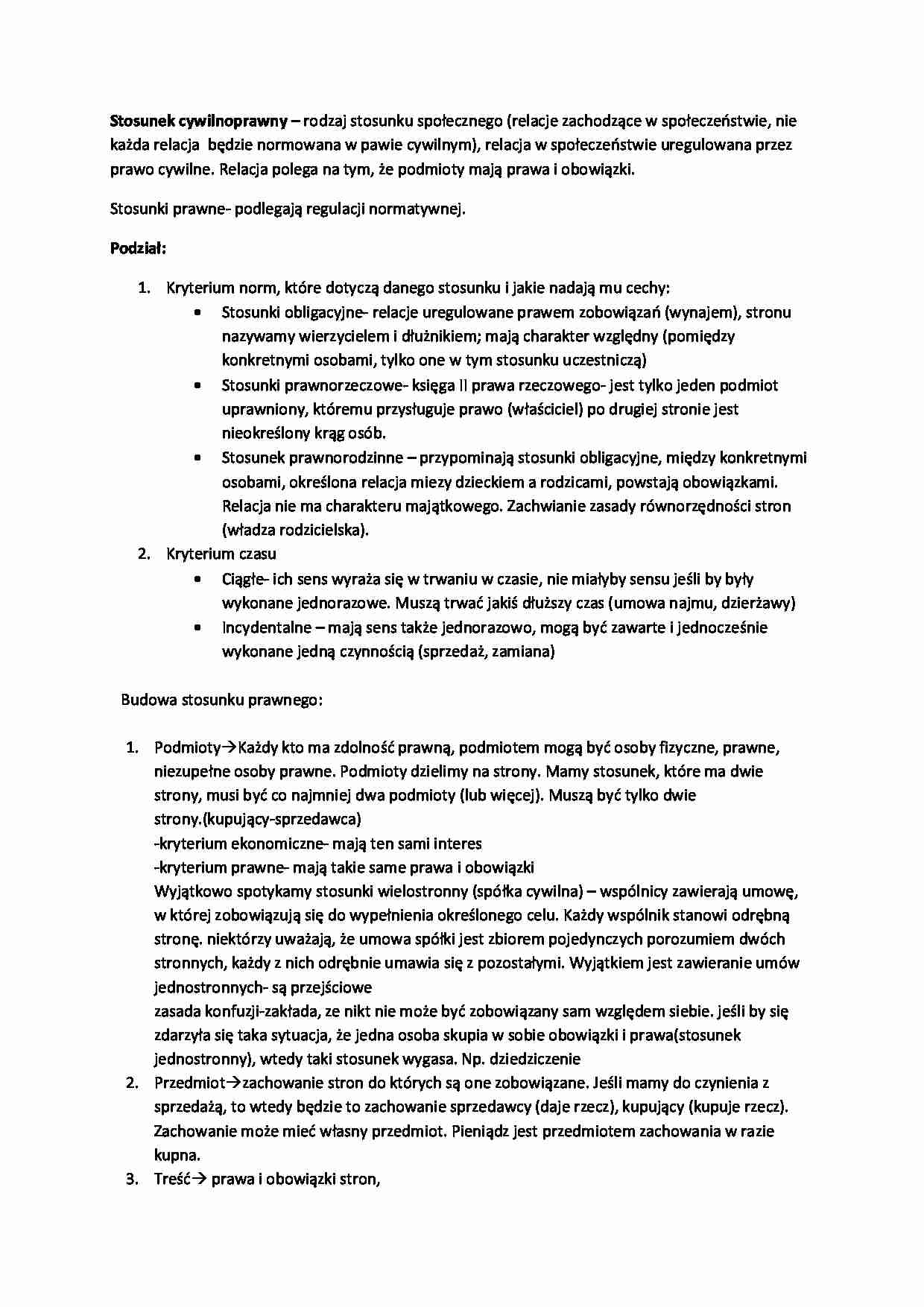 Wykład - stosunek cywilnoprawny (I sem) - strona 1