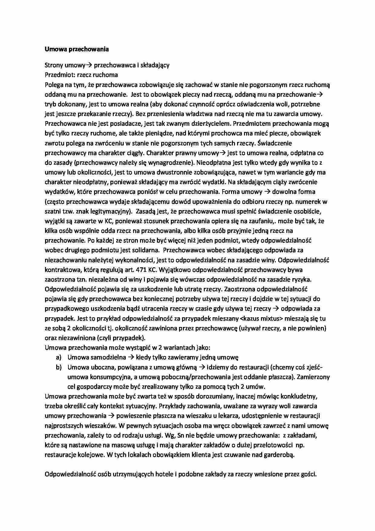 Wykład - umowa przechowania (II sem) - strona 1