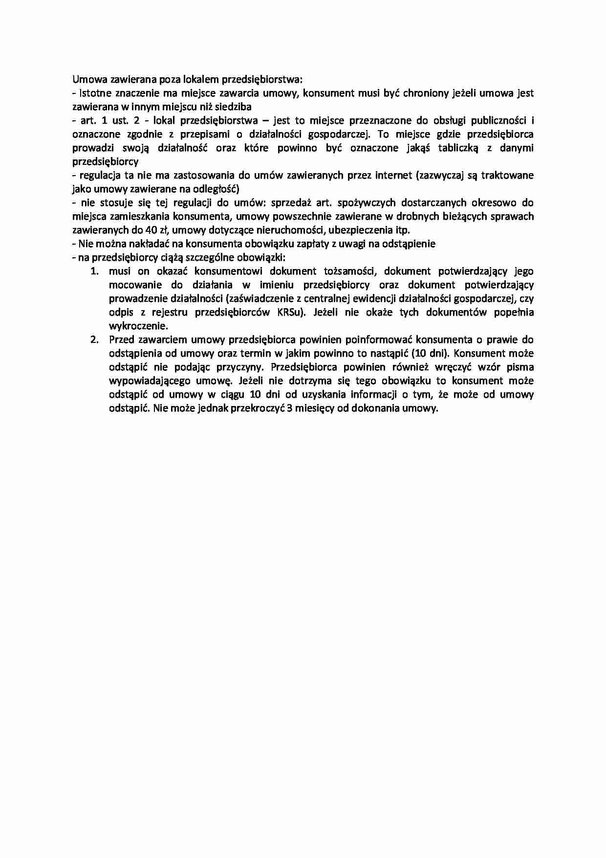 Wykład - umowa zawarta poza lokalem (II sem) - strona 1