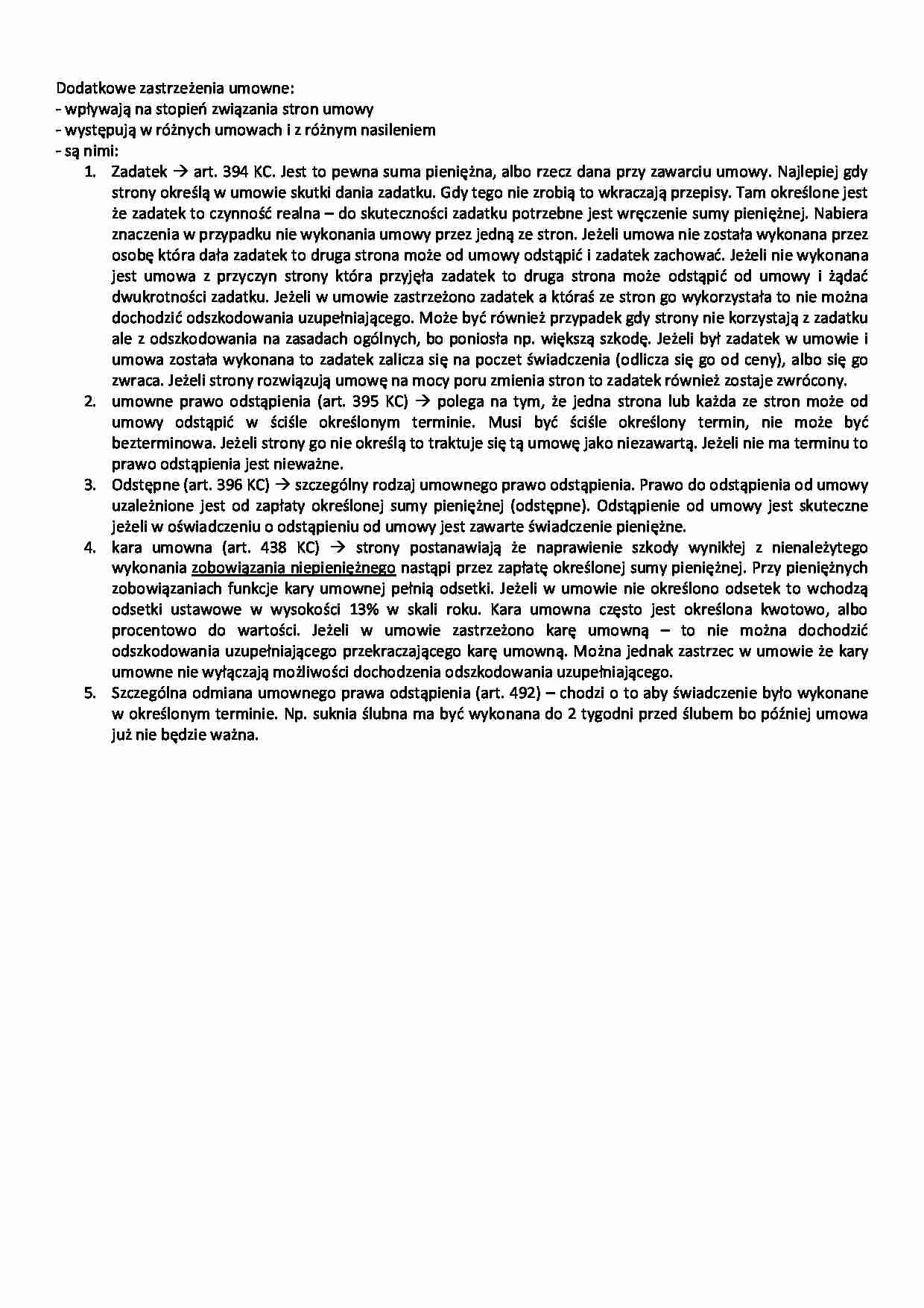 Wykład - zastrzeżenia umowne (II sem) - strona 1