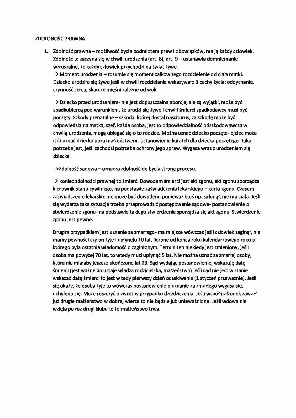 Wykład - zdolność prawna (I sem) - strona 1