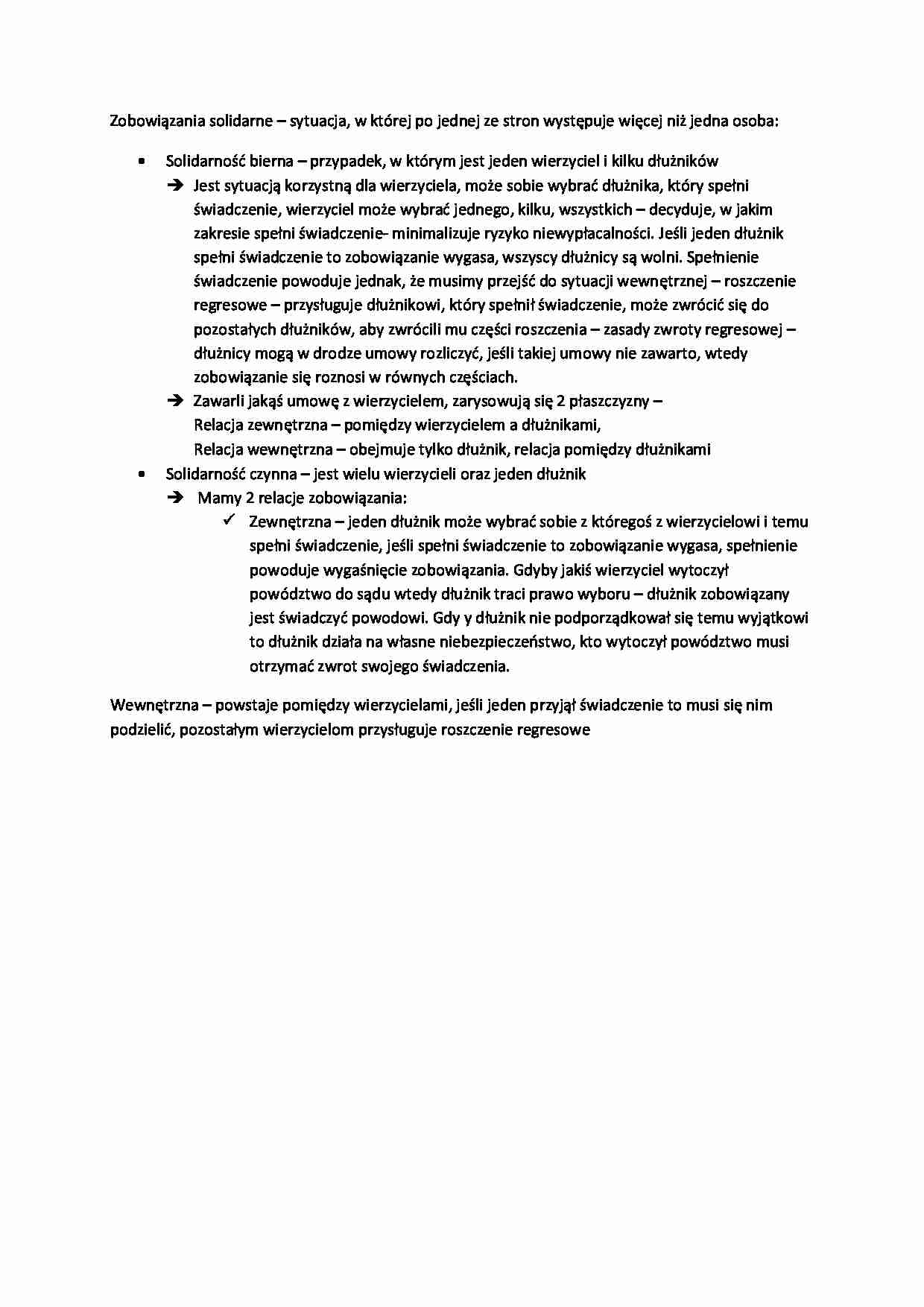 Wykład - zobowiązanie solidarne (I sem) - strona 1