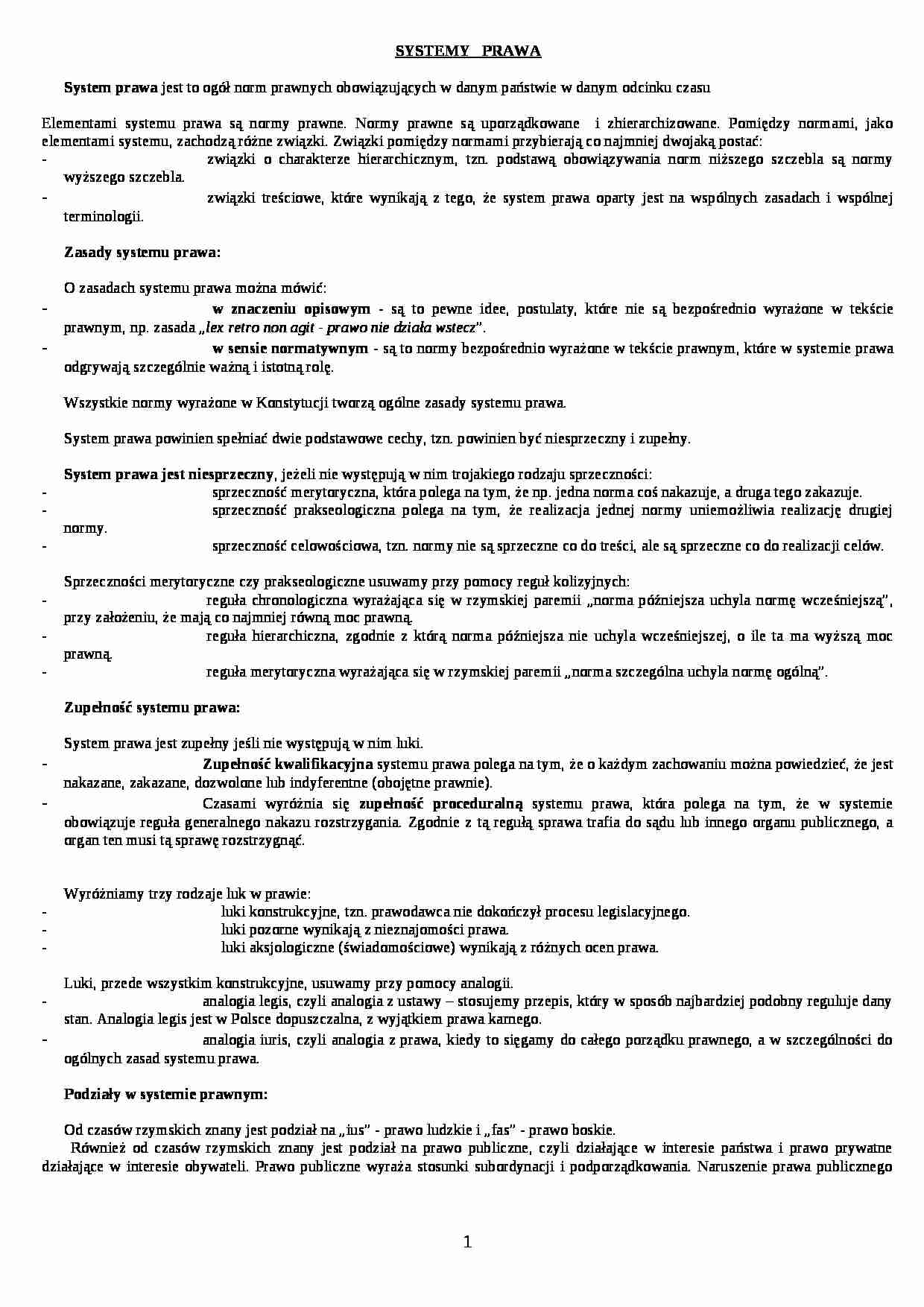 Wykład - systemy prawa - strona 1