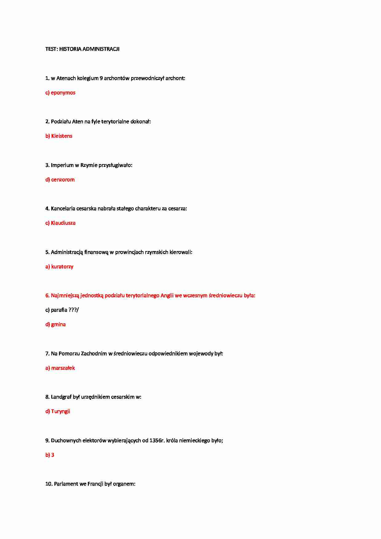 Test z historii administracji - strona 1