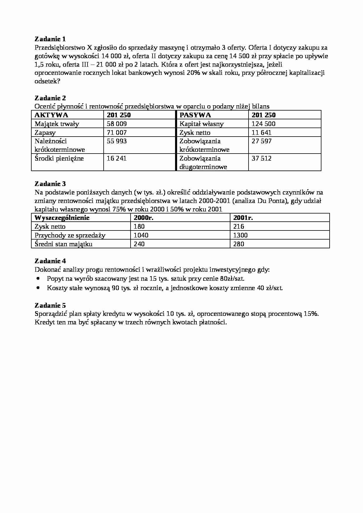 zarządzanie finansami przedsiębiorstwa - egzamin, sem IV - strona 1