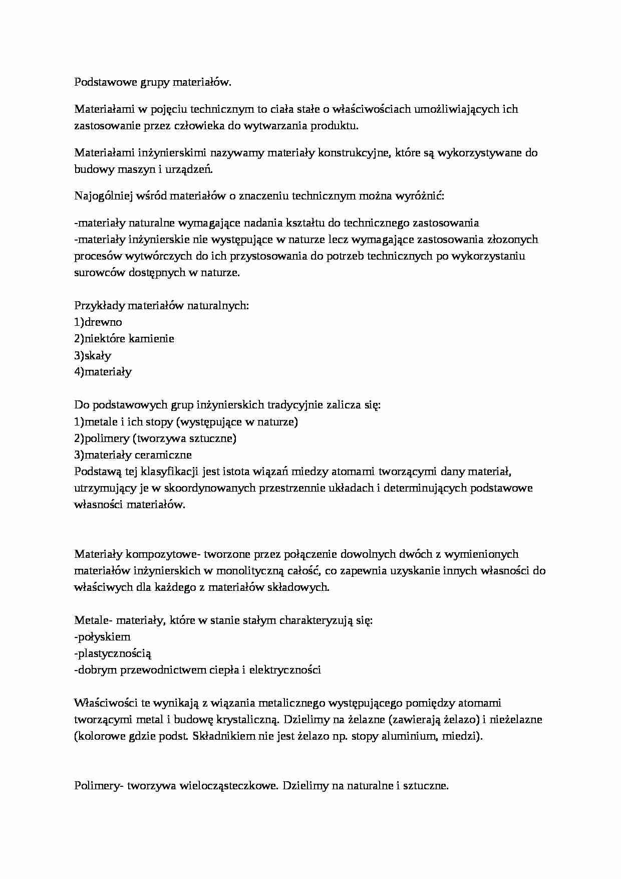 Podstawowe grupy materiałów - omówienie (SEM IV) - strona 1