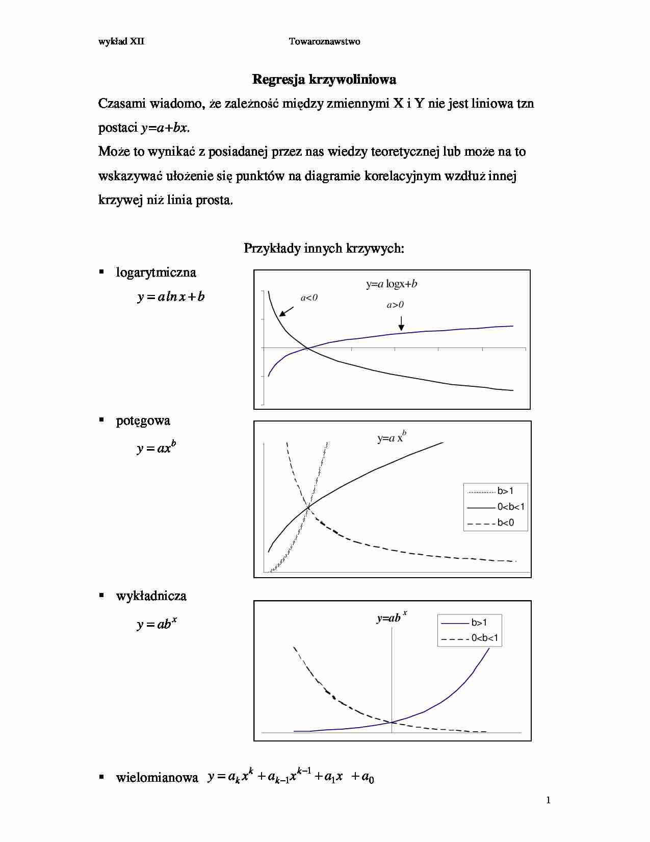 Regresja krzywoliniowa - wykład (sem. IV) (1) - strona 1