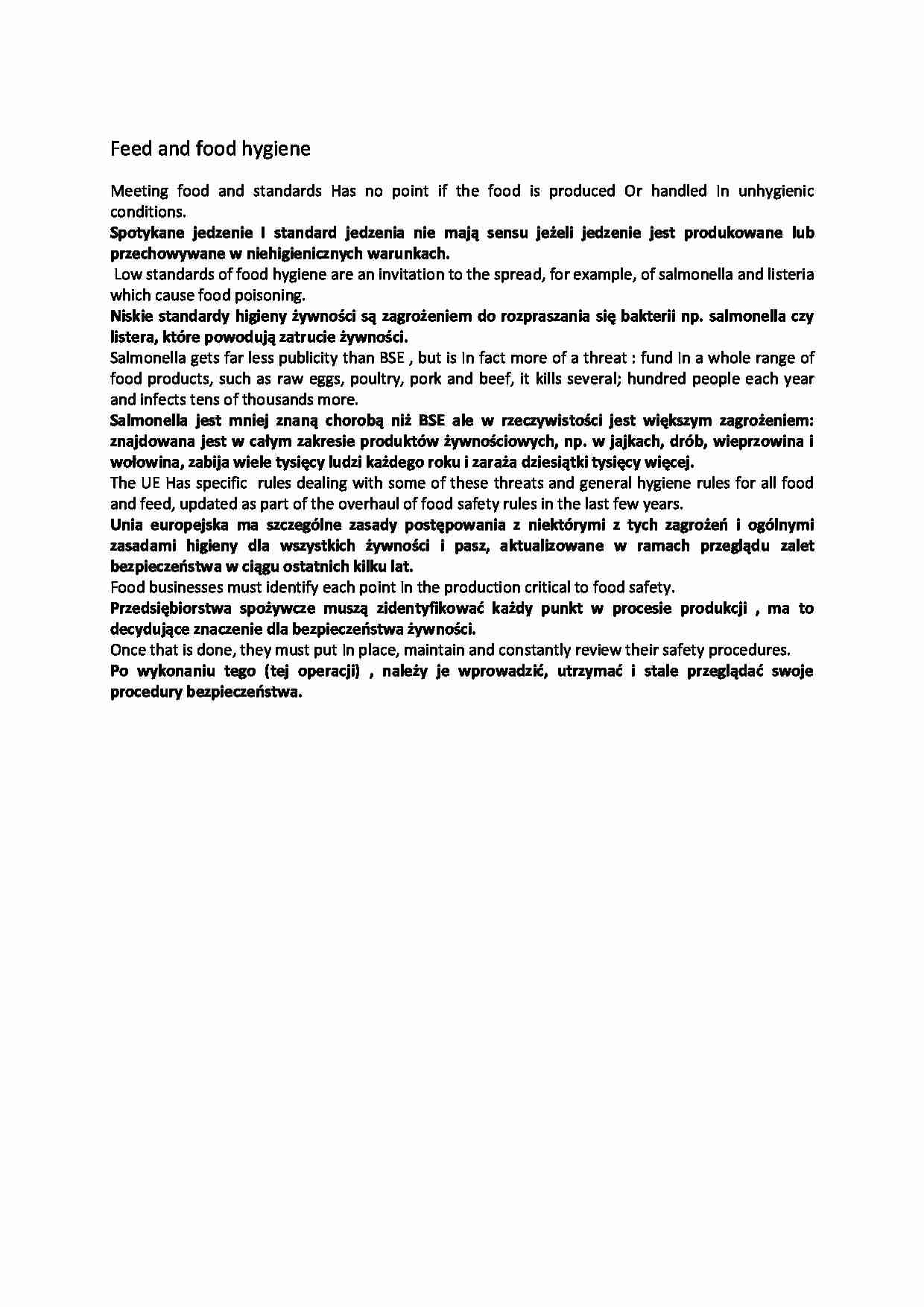 tekst fachowy towaroznawstwo- Feed and food hygiene (SEM IV) - strona 1