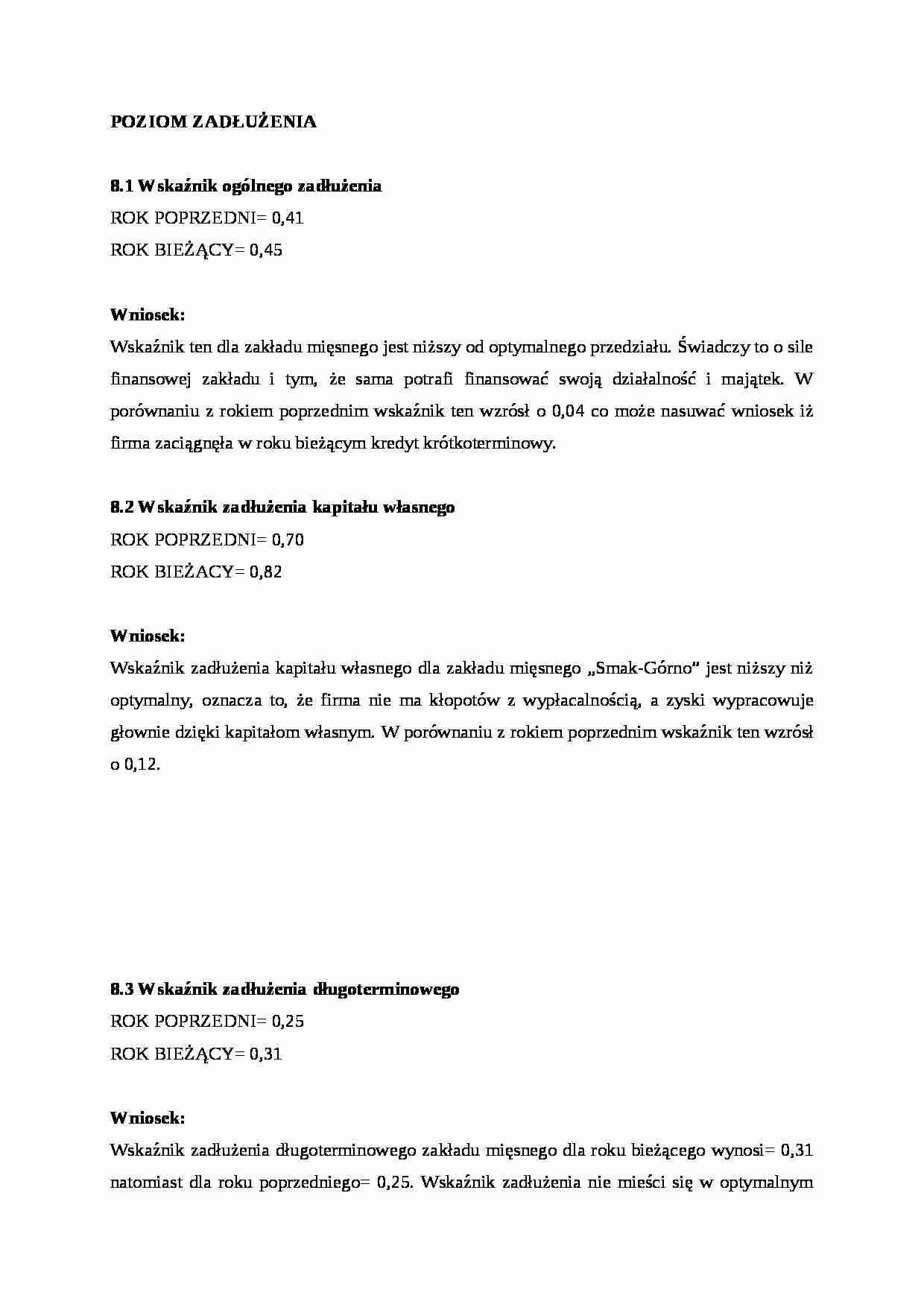 Sprawozdanie finansowe 'SMAK GÓRNO'- poziom zadłużenia - strona 1