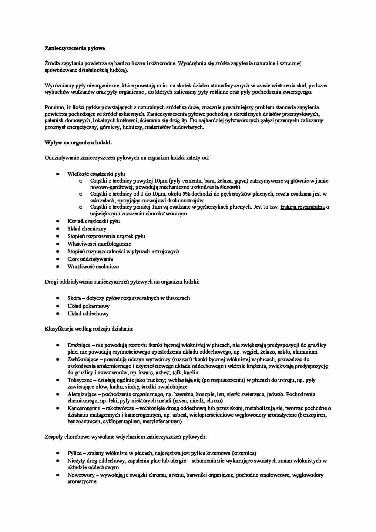 Zanieczyszczenia pyłowe - wykład - strona 1