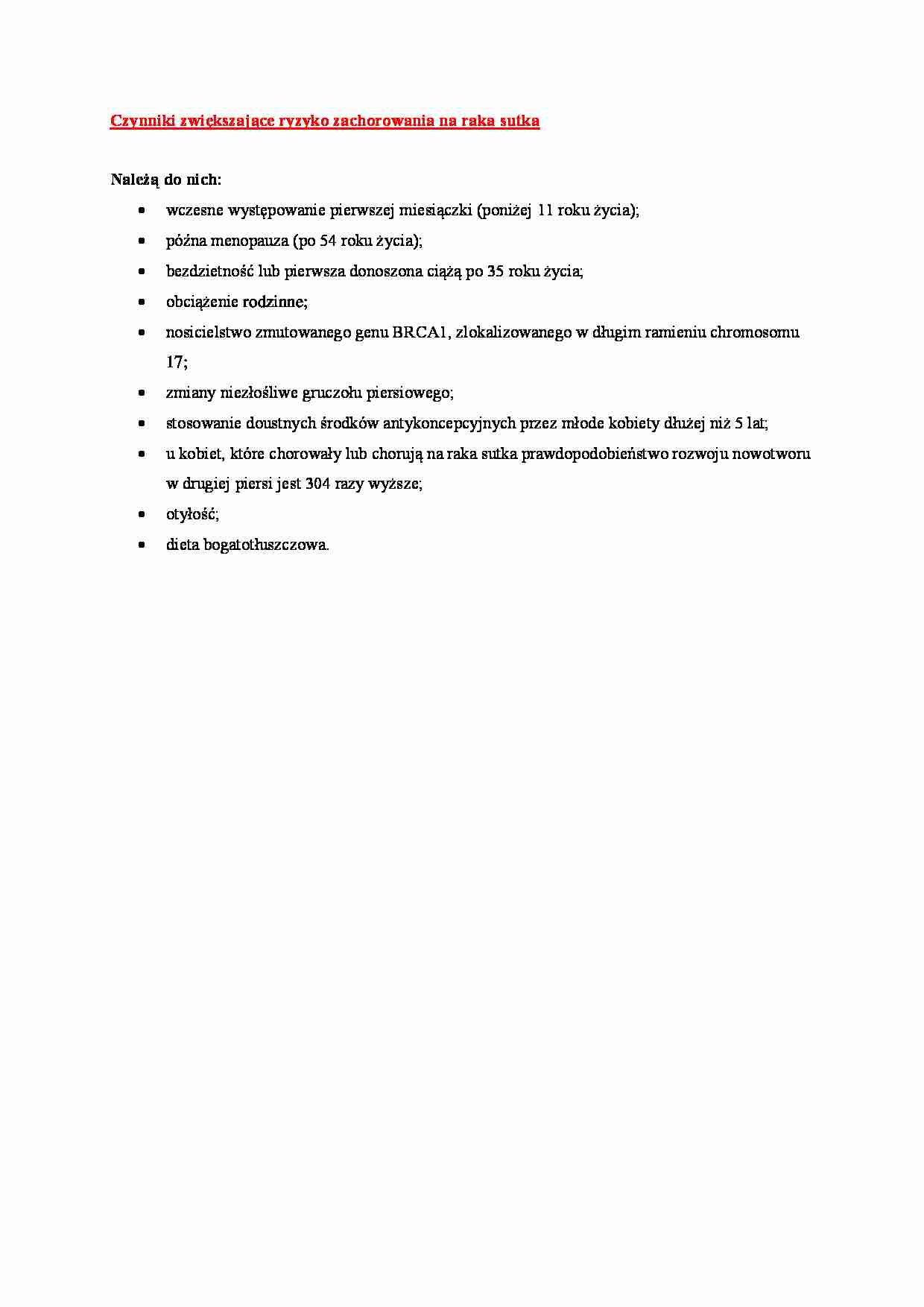 Czynniki ryzyka raka sutka - strona 1