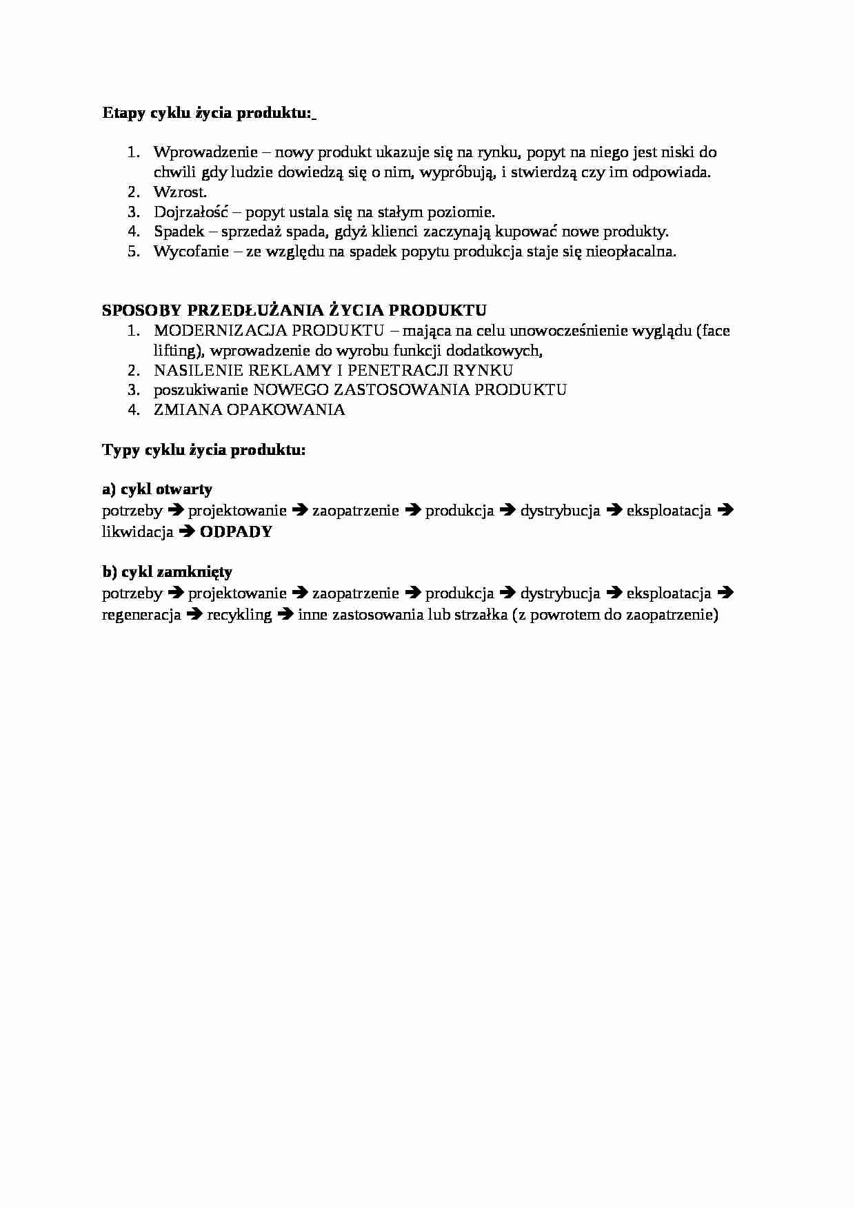 Etapy cyklu życia produktu, sem III - strona 1