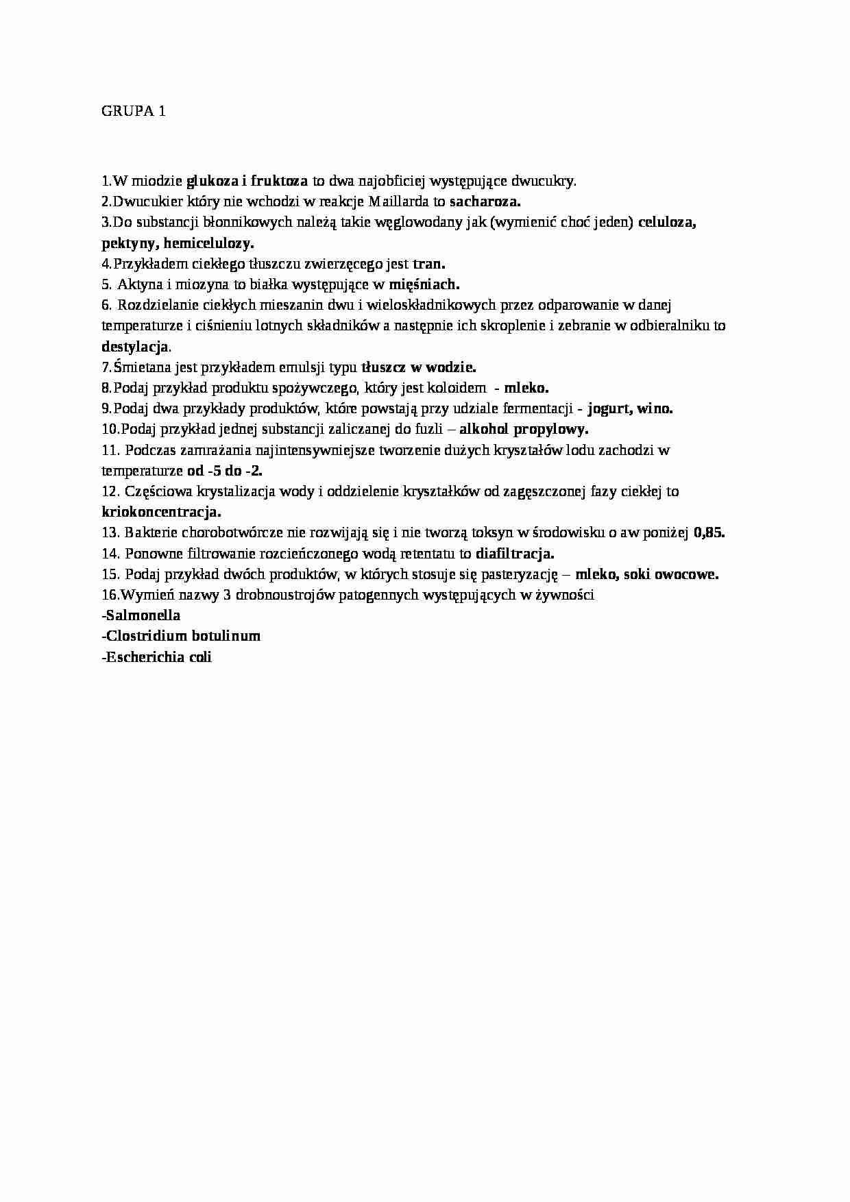 Egzamin z technologii żywności , sem IV - strona 1