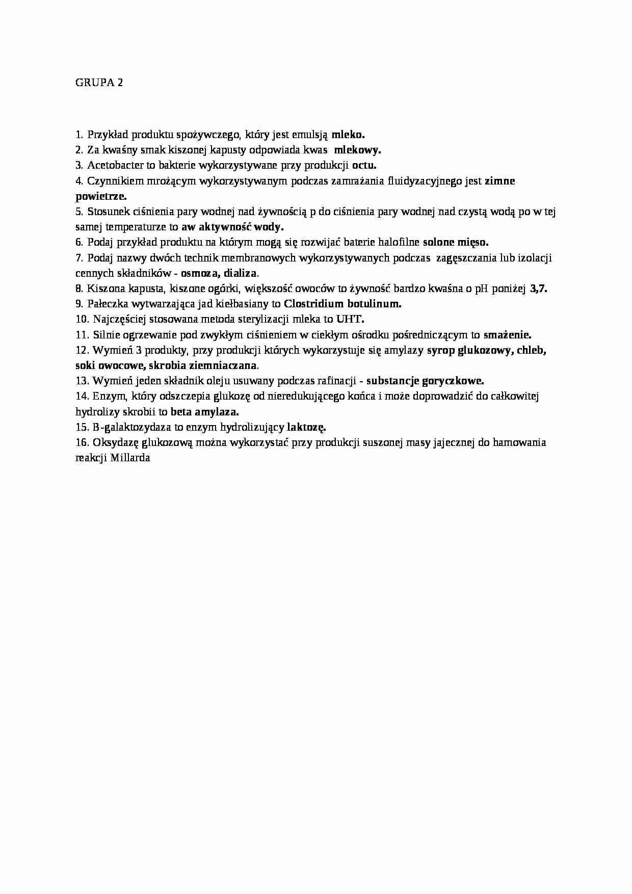 Egzamin z technologii żywności, sem IV - strona 1