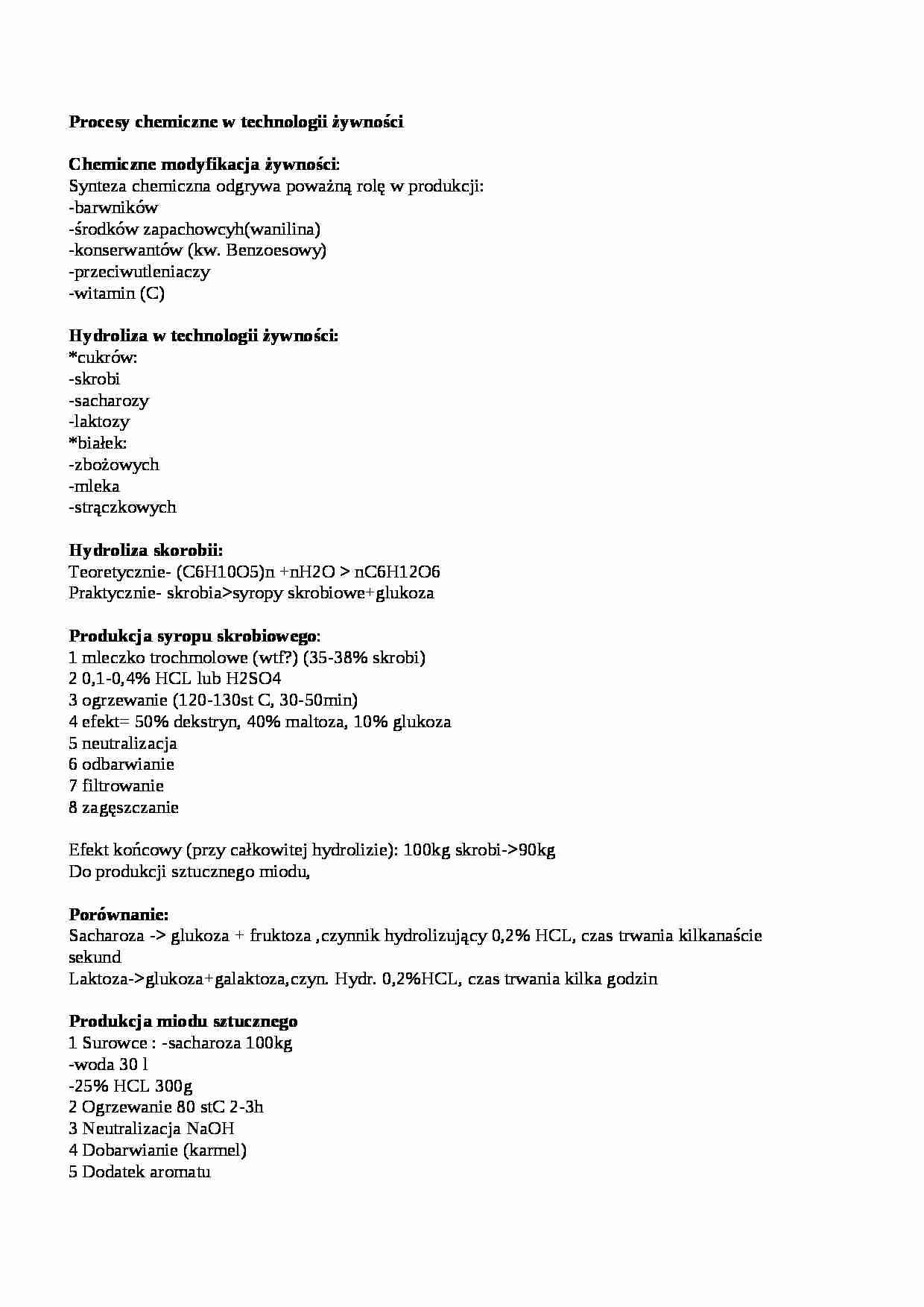 Procesy chemiczne w technologii żywności, sem IV - strona 1