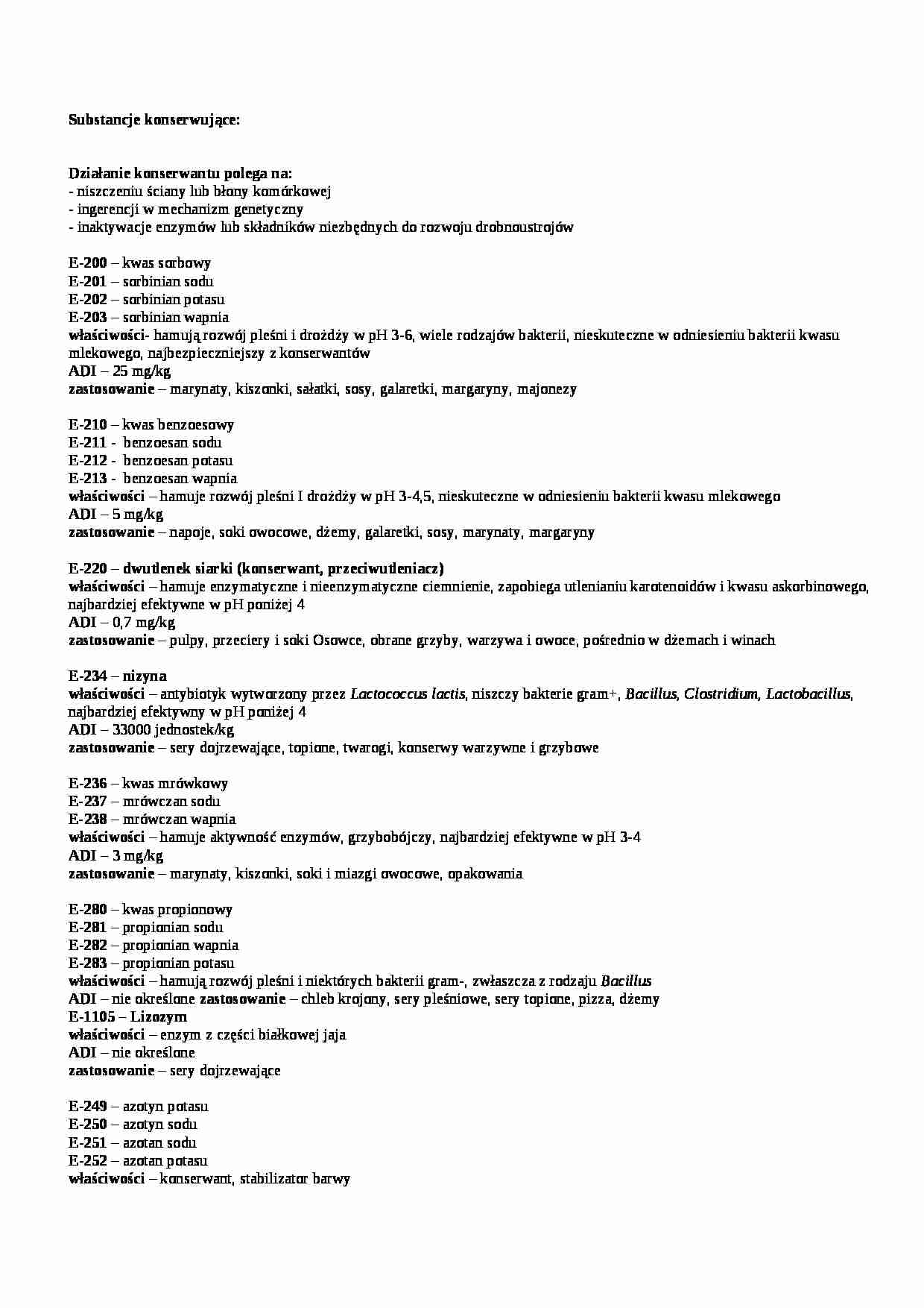Substancje konserwujące, sem IV - strona 1